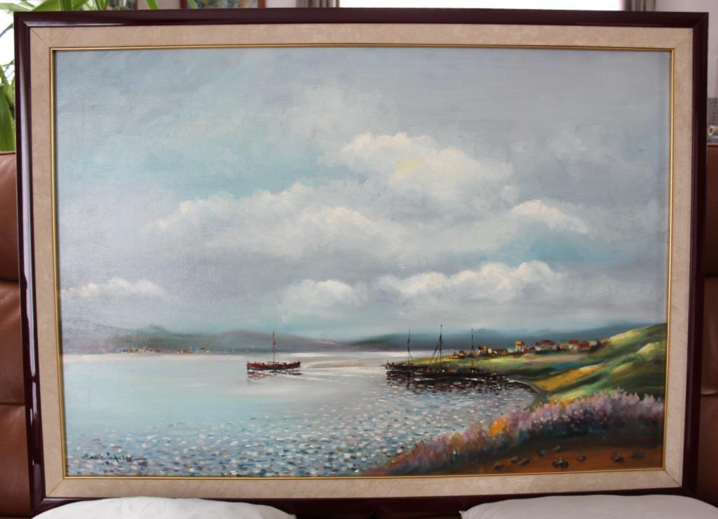 Peinture sur toile Marine de Emile Scheire 110x80 cm Tb état, Antiek en Kunst, Kunst | Schilderijen | Klassiek, Ophalen
