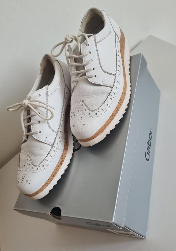 Chaussures Gabor en cuir blanc avec accent en liège pour fem, Enlèvement ou Envoi, Porté