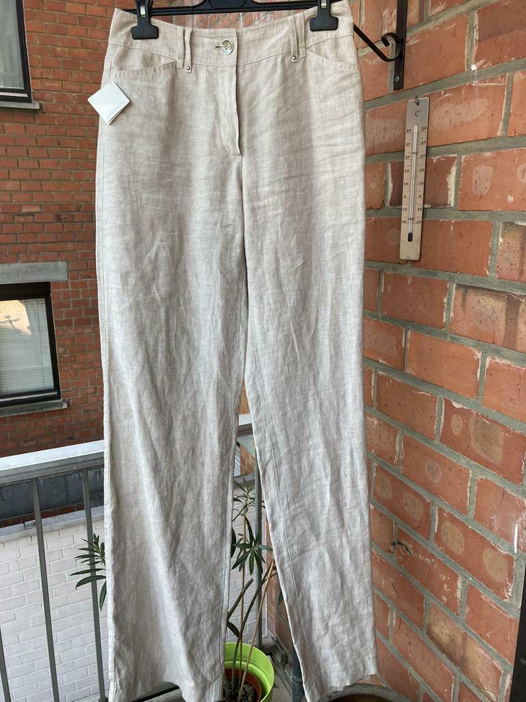 Nieuwe beige linnen lange broek met brede pijpen m 36, Neuf, Gerry Weber, Taille 36 (S), Beige