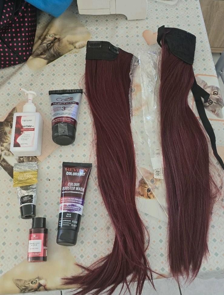 lot de produits et extension pour cheveux rouge foncé, Enlèvement ou Envoi, Neuf, Perruque ou Extension de cheveux