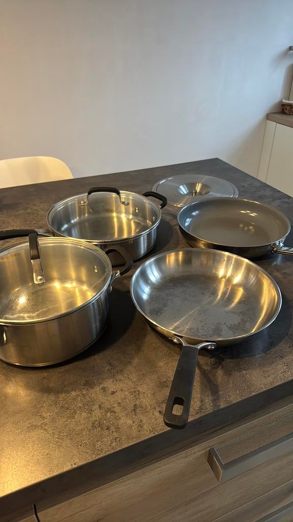 Pannenset Jeroen Meus + Ecoglide Oven Safe keramische pan, Enlèvement, Utilisé, Ensemble de casseroles, Plaque céramique