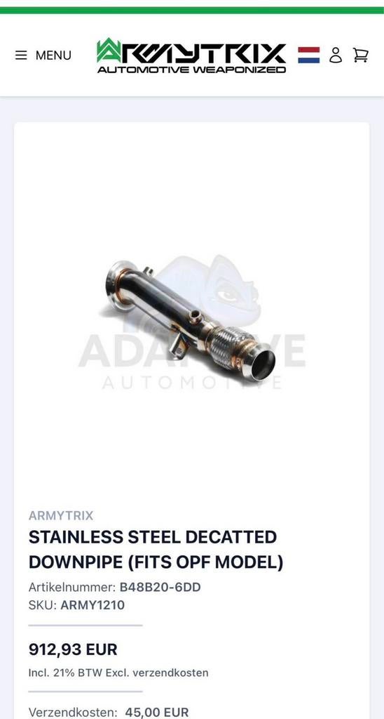 Tuyau de descente Armytrix Decat pour moteur BMW G20/21 B48, Enlèvement