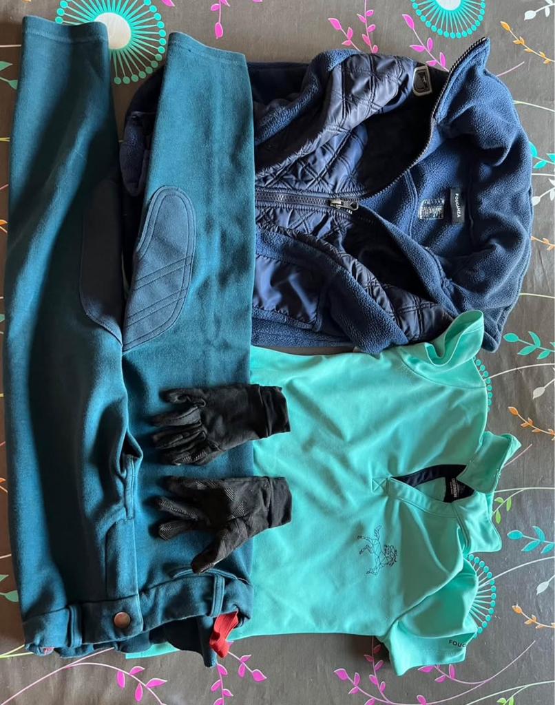 Paardrijkleding kinderen - broek, shirt, jas, handschoenen), Dieren en Toebehoren, Paardrijkleding, Ophalen, Zo goed als nieuw