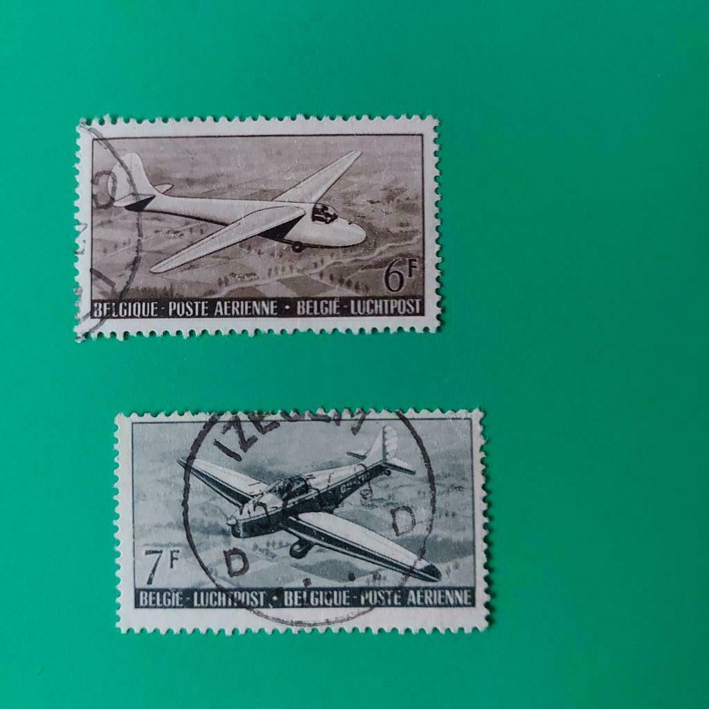 postzegels België gestempelde luchtpostzegel PA28-29, Luchtvaart, Ophalen of Verzenden, Luchtpostzegel, Zonder envelop