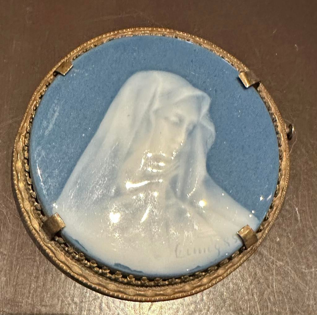 Blauwe cameo-broche, Overige materialen, 4 tot 7 cm, Gebruikt, Blauw