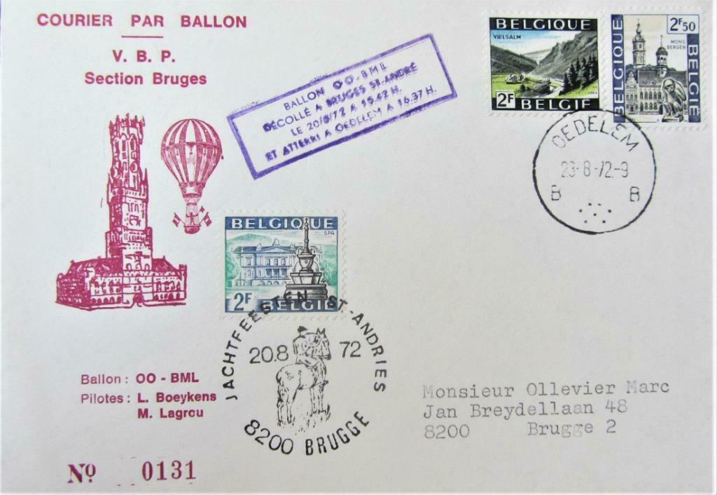 FDC - BELGIË- BALLONPOST- BRUGGE- OEDELEM, Ophalen of Verzenden, Gestempeld, Overige thema's