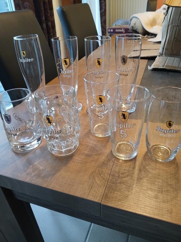 9 vintage glazen Jupiler, Ophalen of Verzenden, Zo goed als nieuw, Glas of Glazen, Jupiler