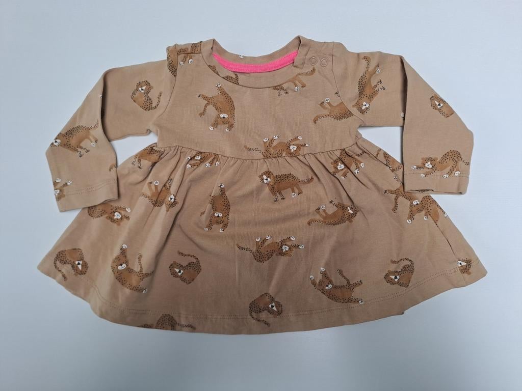 Mt 62 Beige jurkje met lange mouwen luipaarden, Meisje, Jurkje of Rokje, Ophalen of Verzenden, Zo goed als nieuw