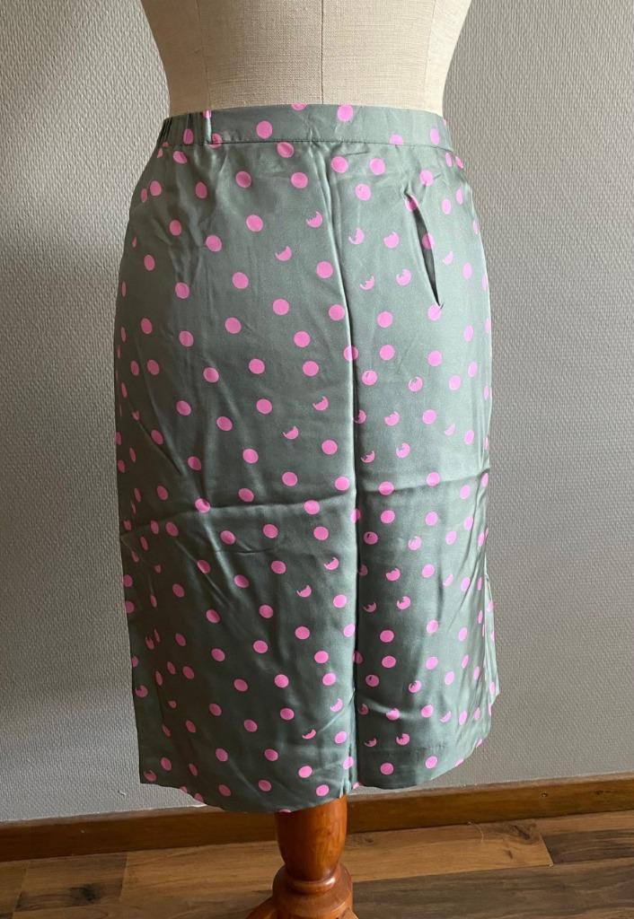 Khaki-kleurige zijden rok met polkadots Devernois maat 46, Kleding | Dames, Verzenden, Maat 46/48 (XL) of groter, Zo goed als nieuw