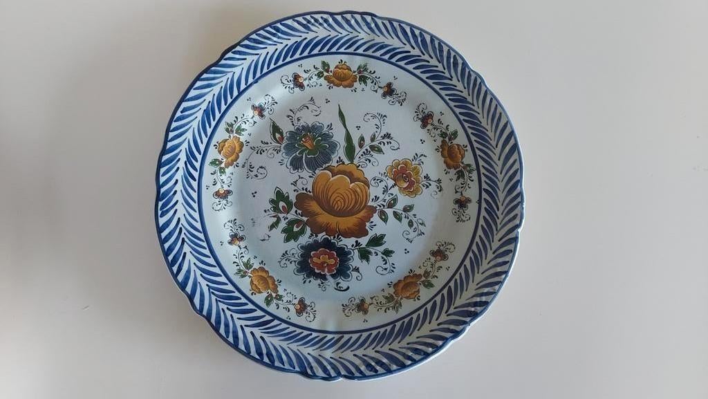 Hubert Bequet handgeschilderd groot rond bord - 32 cm, Enlèvement ou Envoi