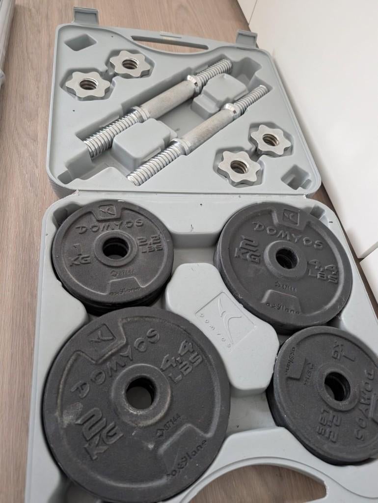 Gewichten set dumbell 14kg + halter barbell 6kg (halterset), Enlèvement, Utilisé, Bras, Set d’haltères