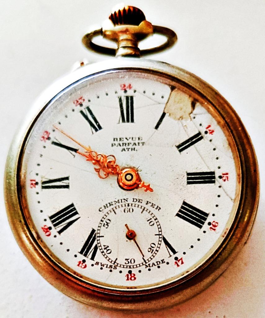 Montre poche homme REVUE PARFAIT, 14 rubis, chiffres romains, Collections, Enlèvement ou Envoi, Utilisé