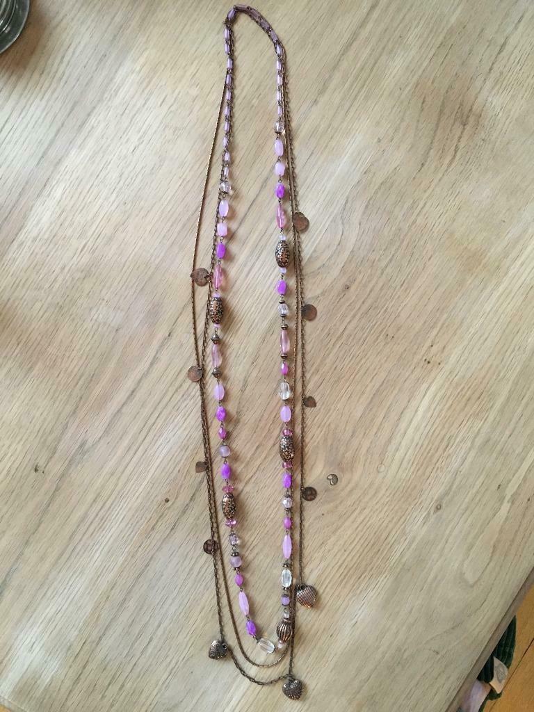 Sautoir I LOVE YOU perles mauves et cuivrées neuf, Bijoux, Sacs & Beauté, Colliers, Neuf, Violet, Autres matériaux