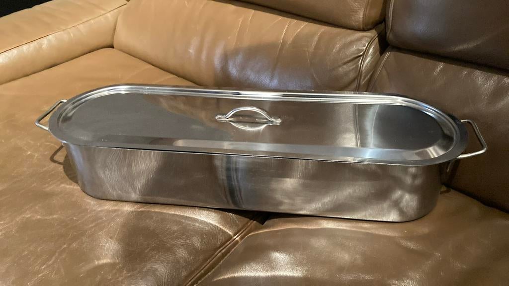 RVS vis pan met inzet 65cm lang 20 Br 15 H, Ophalen, Zo goed als nieuw
