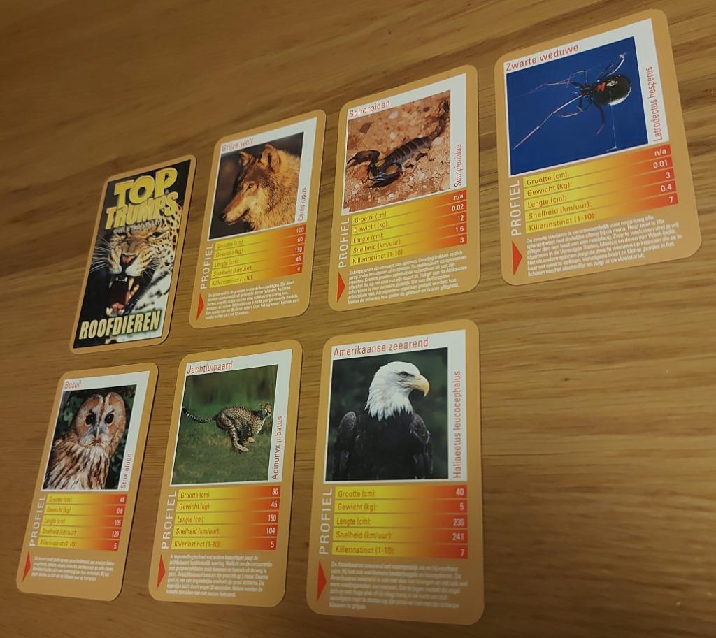 7 Kaarten Roofdieren - Top trumps, Ophalen of Verzenden, Zo goed als nieuw
