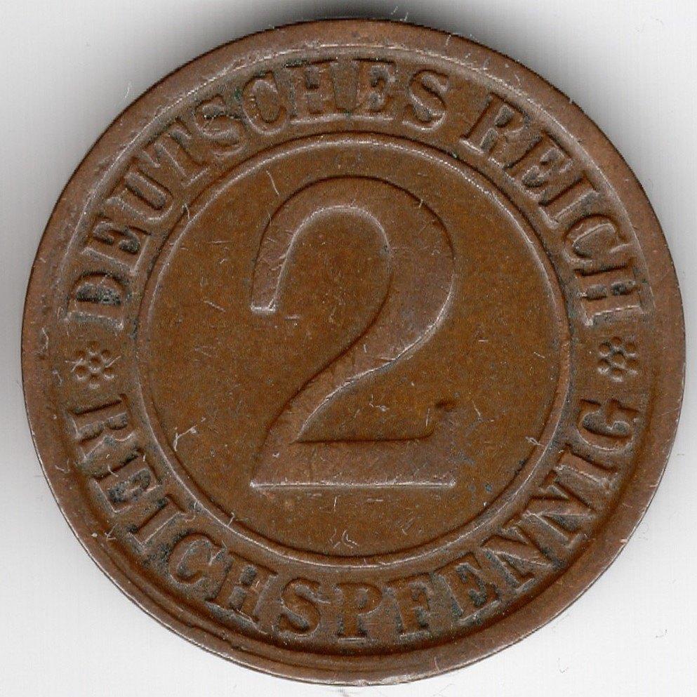 Duitsland : 2 Reichspfennig 1924 G KM#38  Ref 13467, Postzegels en Munten, Munten | Europa | Niet-Euromunten, Ophalen of Verzenden