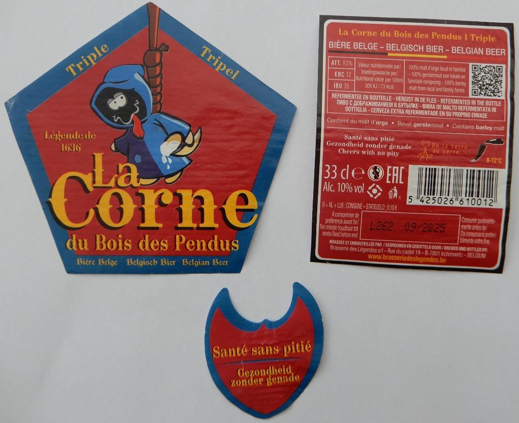 Etiquette bière La Corne Tripel brasserie Des Legendes (7k7), Enlèvement ou Envoi, Utilisé