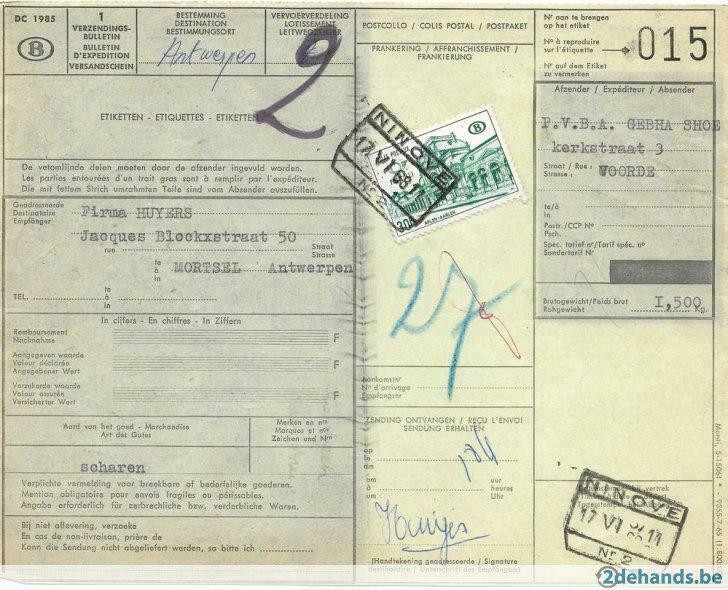 postzegels- borderel- ninove- belgische spoorwegen, Ophalen of Verzenden