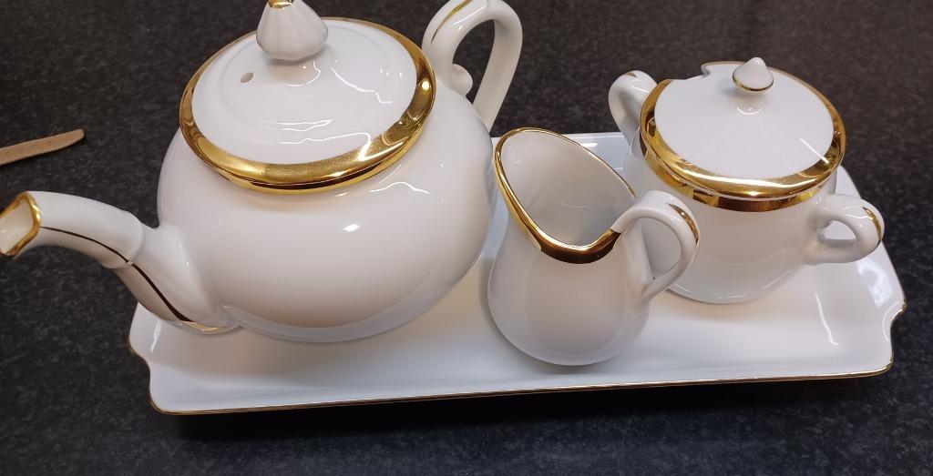 PILLIVUYT porselein: thee-, melk- en suikerpot met brede ..., Ophalen of Verzenden