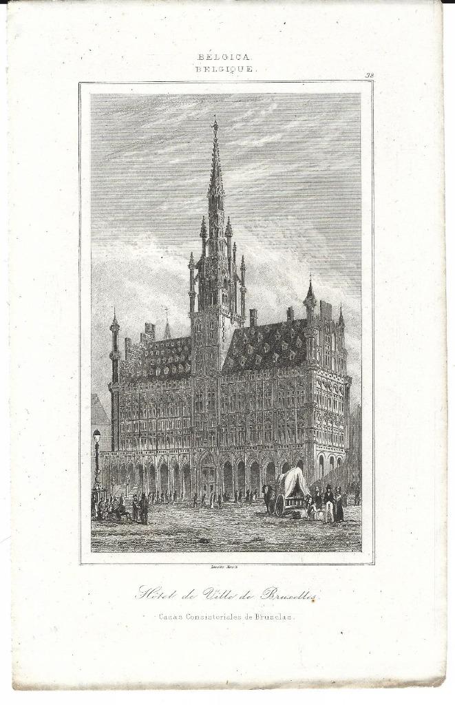 1844 - Brussel stadhuis / Bruxelles maison de ville, Antiquités & Art, Art | Eaux-fortes & Gravures, Envoi
