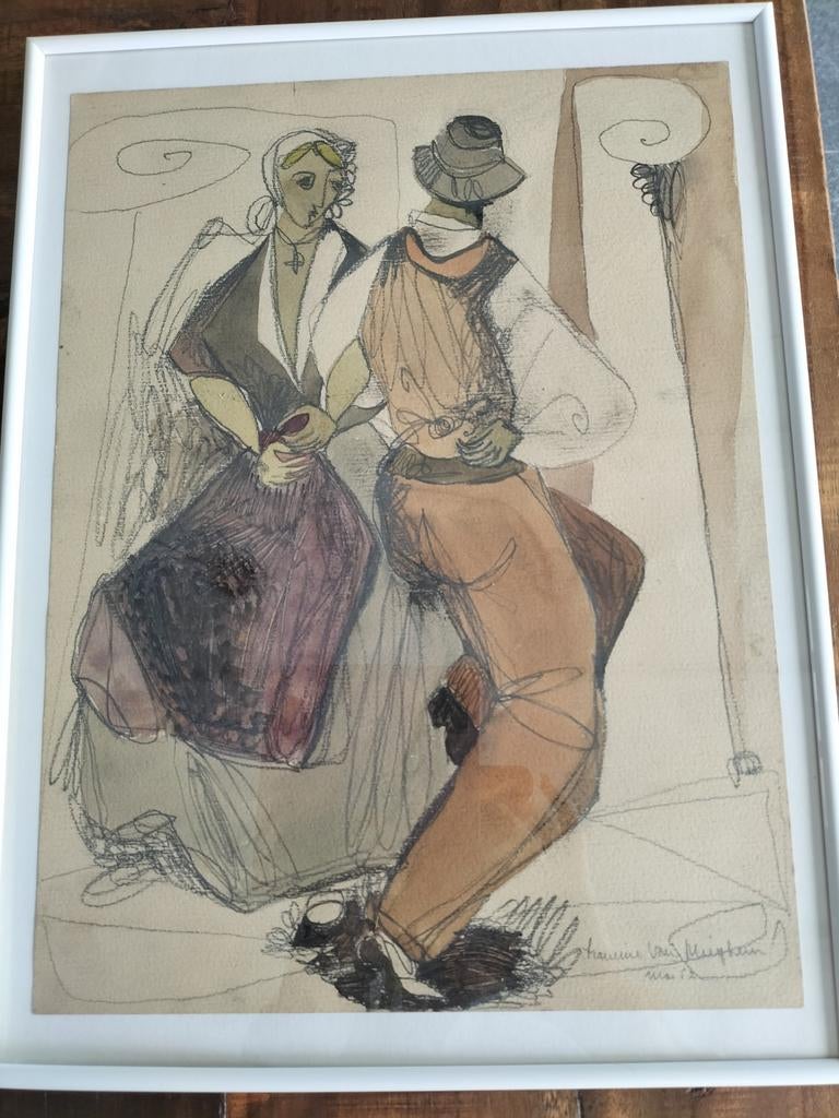 Francine van Mieghem, prachtige aquarel, combinatie tekening, Ophalen of Verzenden