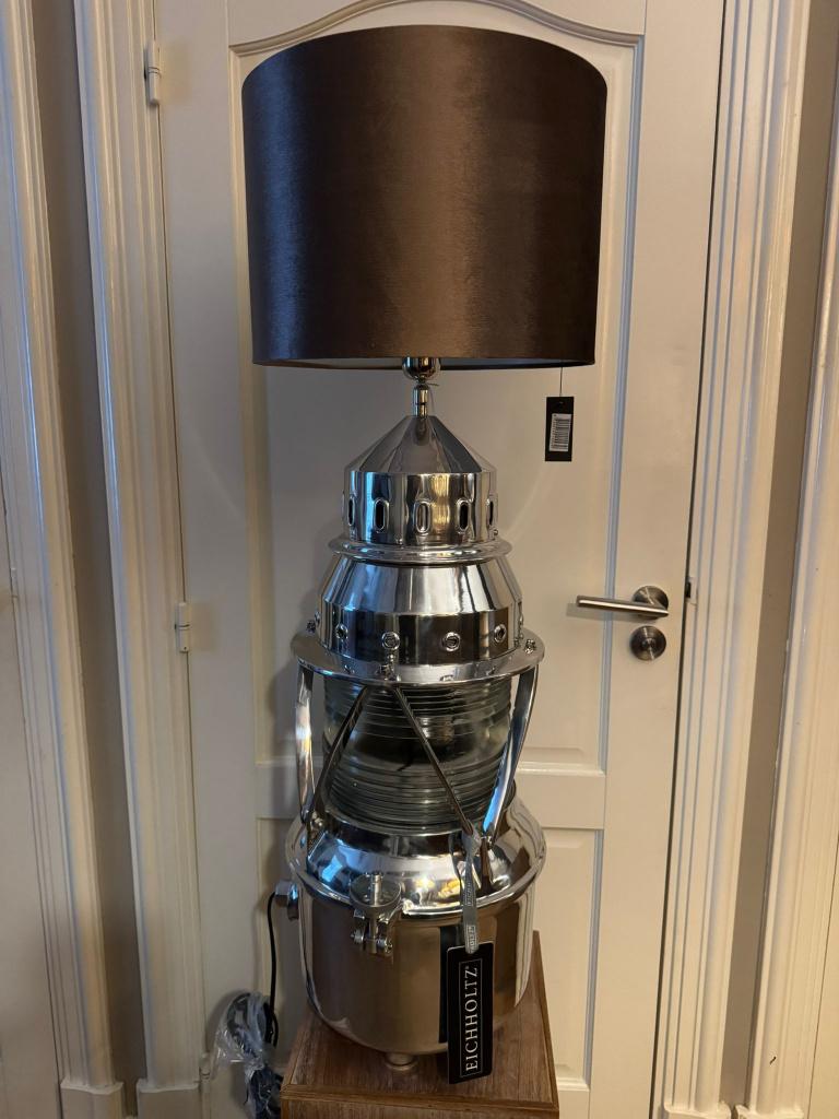 NIEUWE XXL Tafellamp Eichholtz Beacon nikkel 95 hoog, Ophalen of Verzenden, Nieuw, Glas, 75 cm of meer