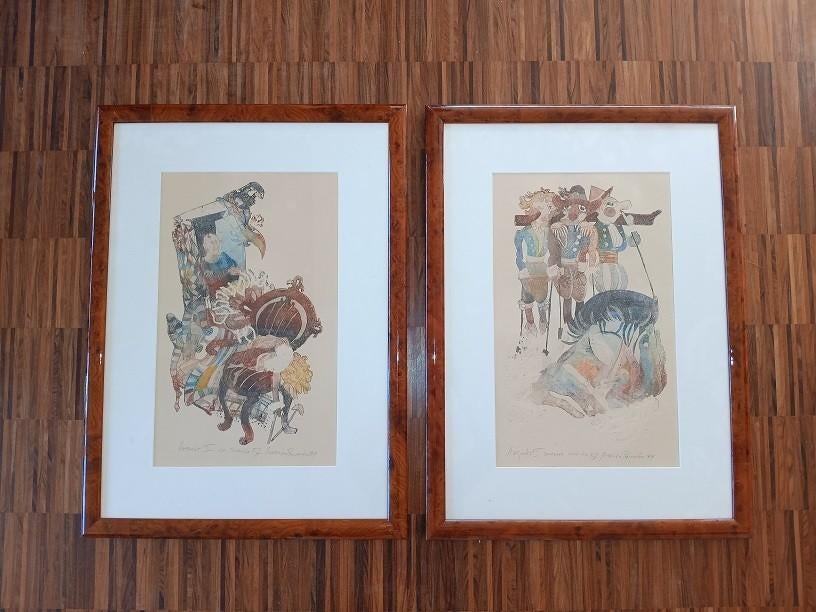 Set van 2 aparte zeefdrukken met reliëf, gesigneerd, Ophalen of Verzenden