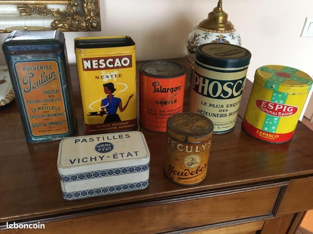 Lot de 7 boîtes anciennes de Pub : Poulain, Nescao, Envoi, Utilisé, Autre, Autres marques