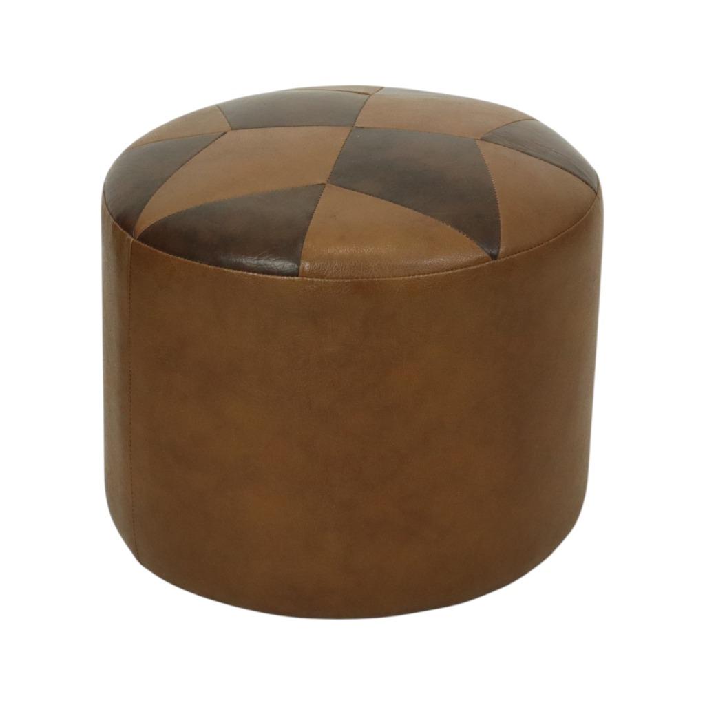 Ronde Vintage Poef Bruin Stermotief Skai Sixties, Huis en Inrichting, Minder dan 50 cm, Gebruikt, Rond, Minder dan 50 cm