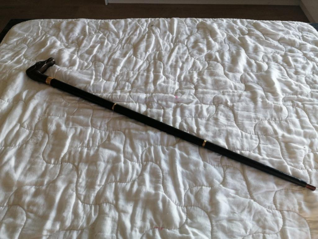 wandelstok met geel koper handvat en met glazen buisje, Ophalen of Verzenden, Koper