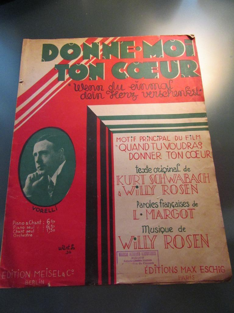 partition donne-moi ton coeur L Margot Willy Rosen éd Meisel, Muziek en Instrumenten, Ophalen, Gebruikt