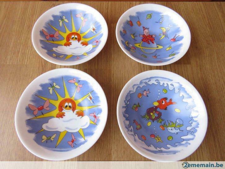4 superbe bol en arcopal avec motifs de dessins pour enfants, Utilisé, Autres types
