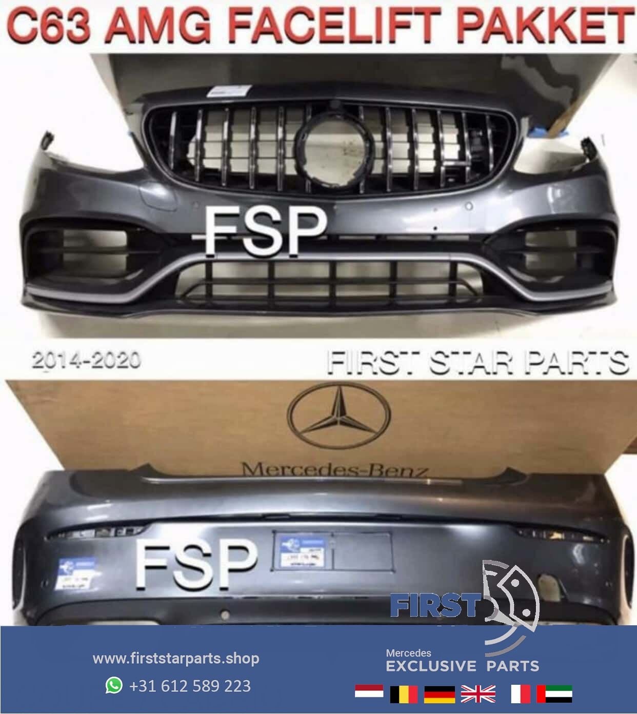 FACELIFT 63 A205 C205 Mercedes C Klasse C63 AMG VOORBUMPER +, Gebruikt, -, Ophalen of Verzenden, Bumper