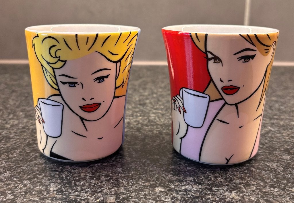 Tasses vintage Senseo Pop-Art Luc Verschuuren (lot de 2), Enlèvement ou Envoi, Mug, Vintage, Comme neuf