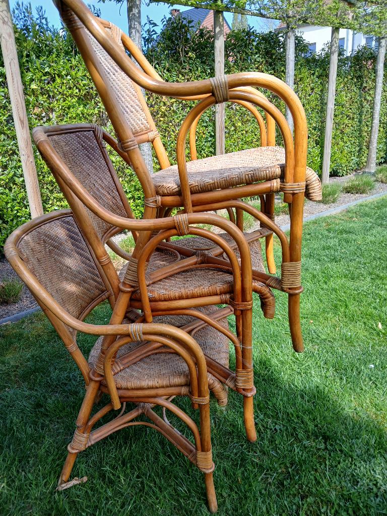3 rieten tuinstoelen, Ophalen, Gebruikt, Rotan