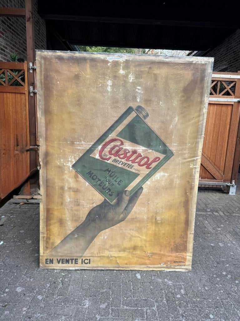 Uniek CASTROL reclamebord Linnen op Zink (160 x 120 cm !!), Verzamelen, Ophalen, Gebruikt, Reclamebord