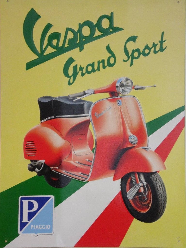 Publicité en étain pour scooter Vespa Piaggio, Collections, Marques & Objets publicitaires, Enlèvement ou Envoi, Comme neuf, Panneau publicitaire