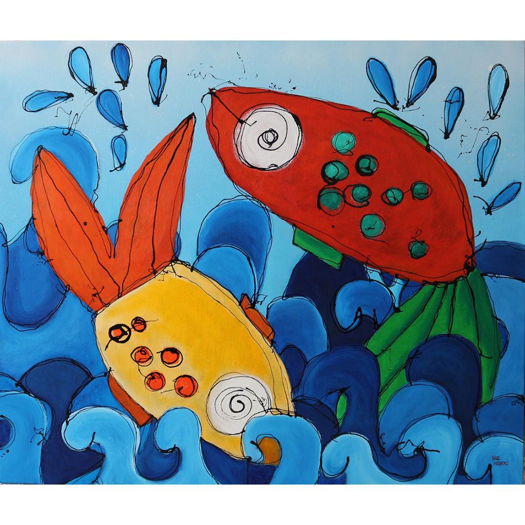 Groot schilderij 'in de lente', Antiek en Kunst, Kunst | Schilderijen | Modern, Ophalen