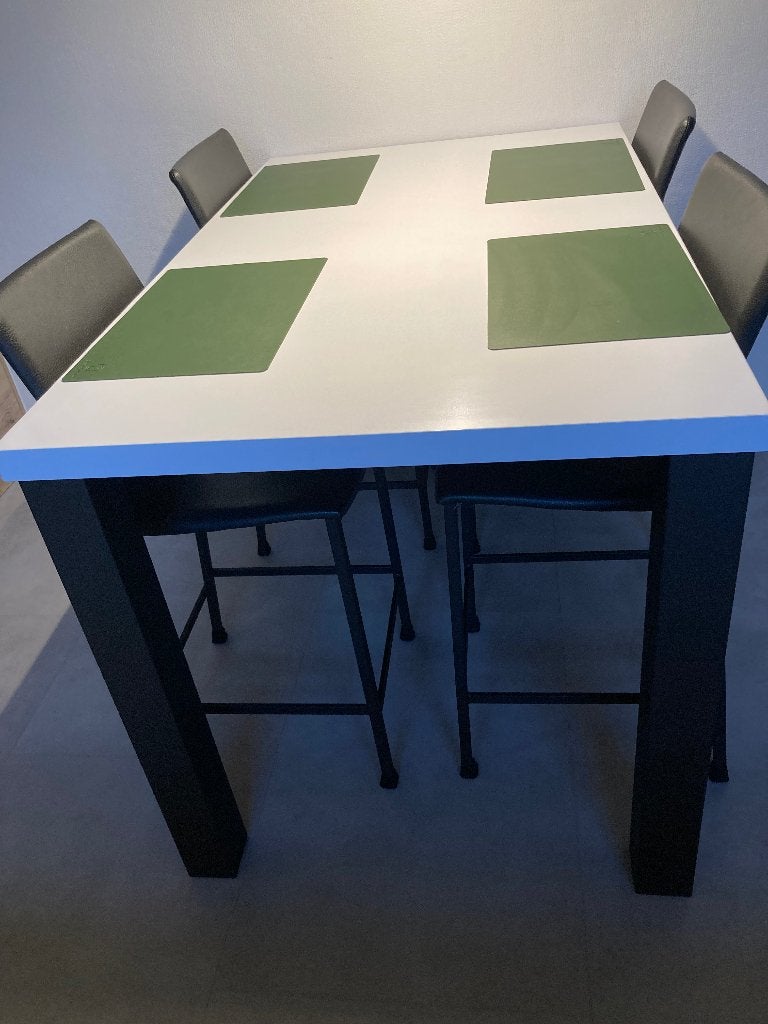 keukentafel + 4 stoelen, Ophalen, Gebruikt, 100 tot 150 cm, Wit