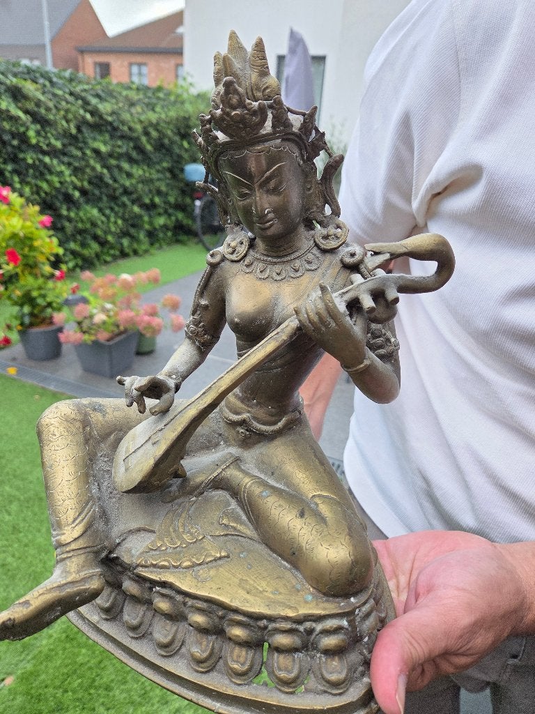 Groot vintage  beeld Saraswati  – Tibetaans Boeddha, Antiek en Kunst, Ophalen