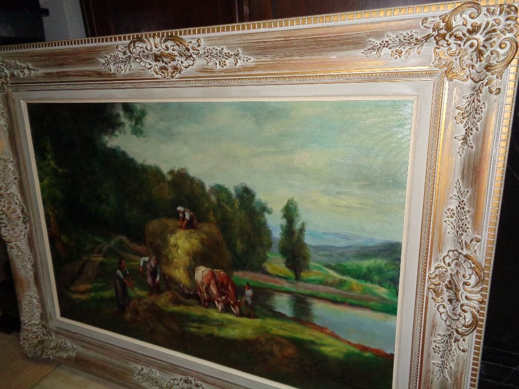 *Belle grande peinture signée et datée ('65) avec beau cadre, Antiquités & Art, Enlèvement ou Envoi
