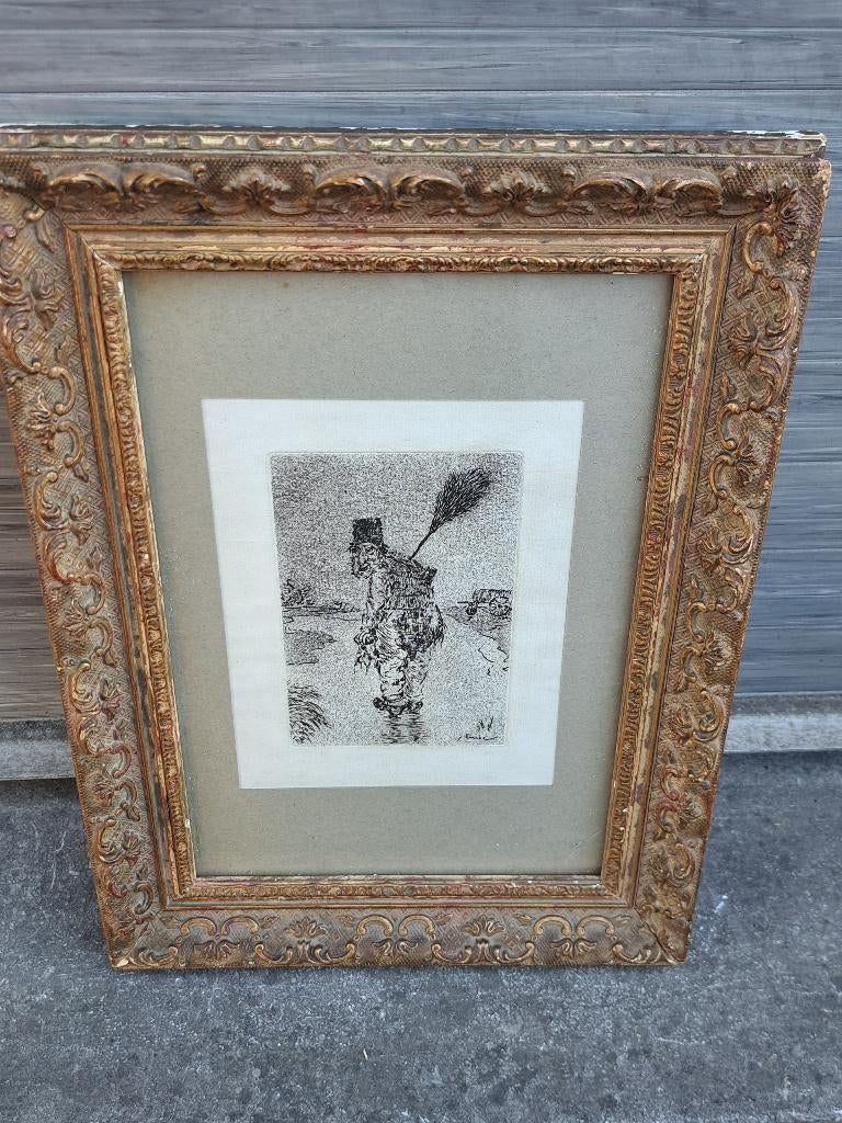 Gravure personnage signe james ensor, Antiek en Kunst, Ophalen of Verzenden, Gravure