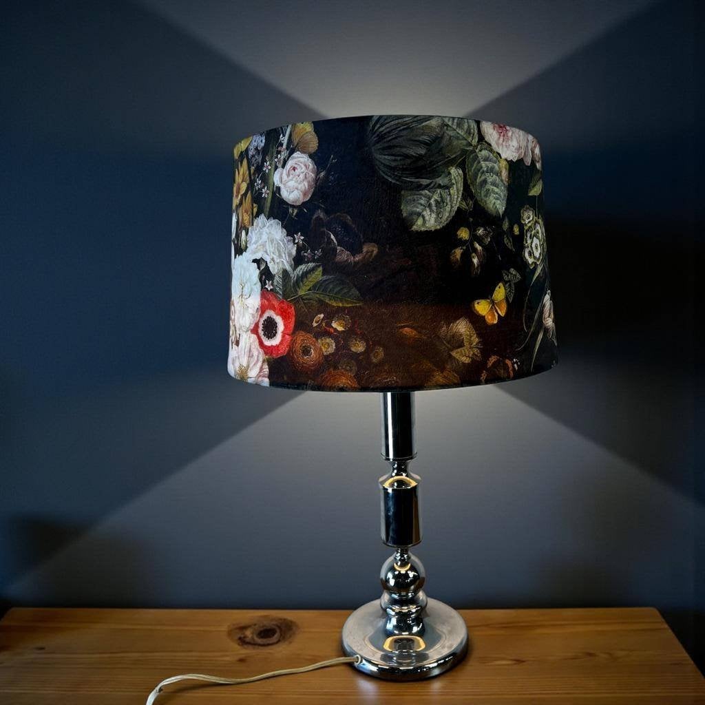 Vintage chromen tafellamp / lampadaire met gebloemde kap, Ophalen