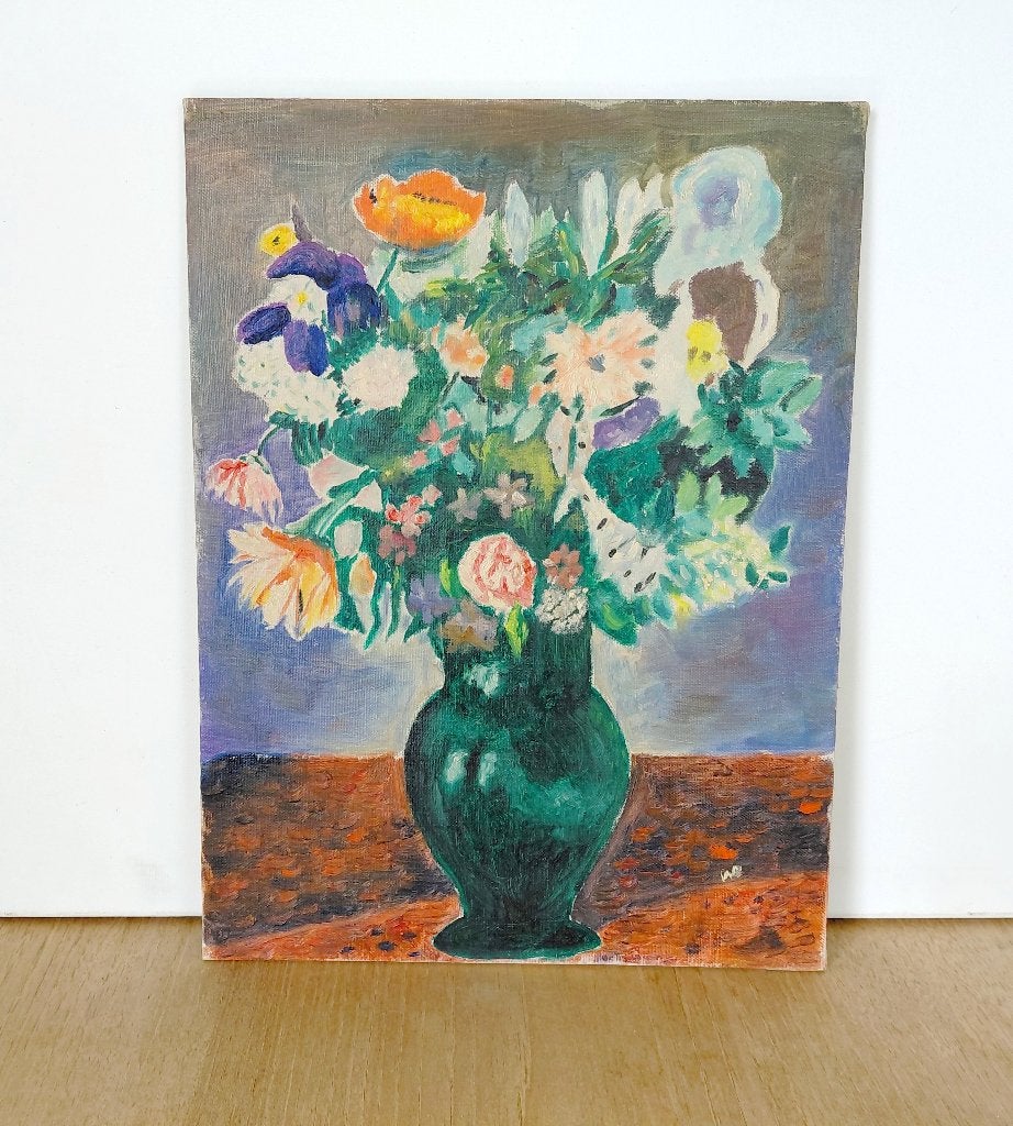Peinture fleurs, impressionnisme, début des années 1960, Antiquités & Art, Peinture à l'huile, Papier/carton, Signé, Fleurs