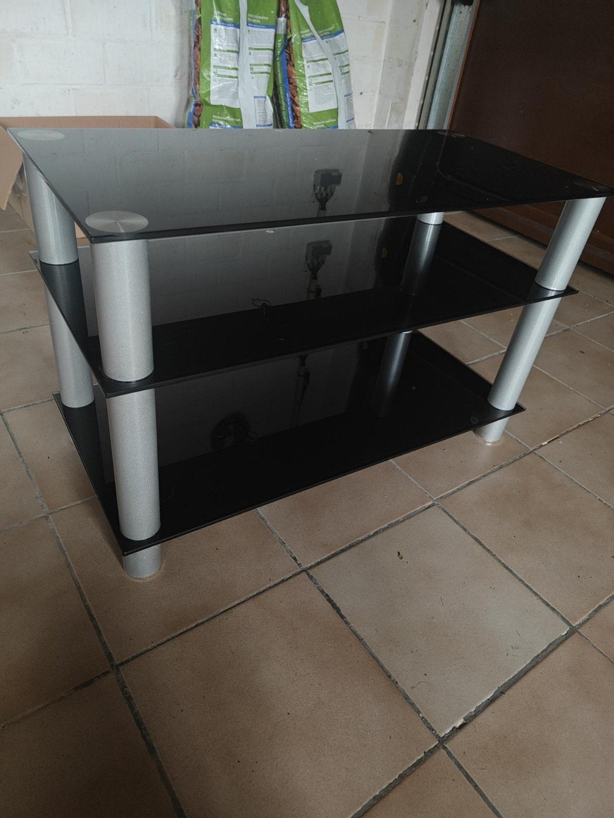 Moderne zwarte glazen salontafel – 3 niveaus – €60, Huis en Inrichting, Ophalen, 50 – 75, 100 tot 150 cm, 50 tot 100 cm