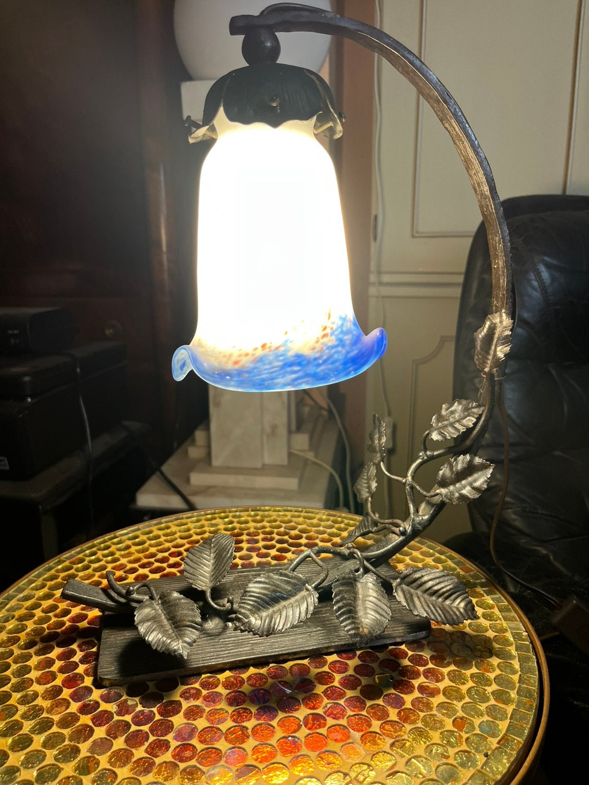 Lampe art nouveau pate de verre, Enlèvement, Comme neuf, Verre