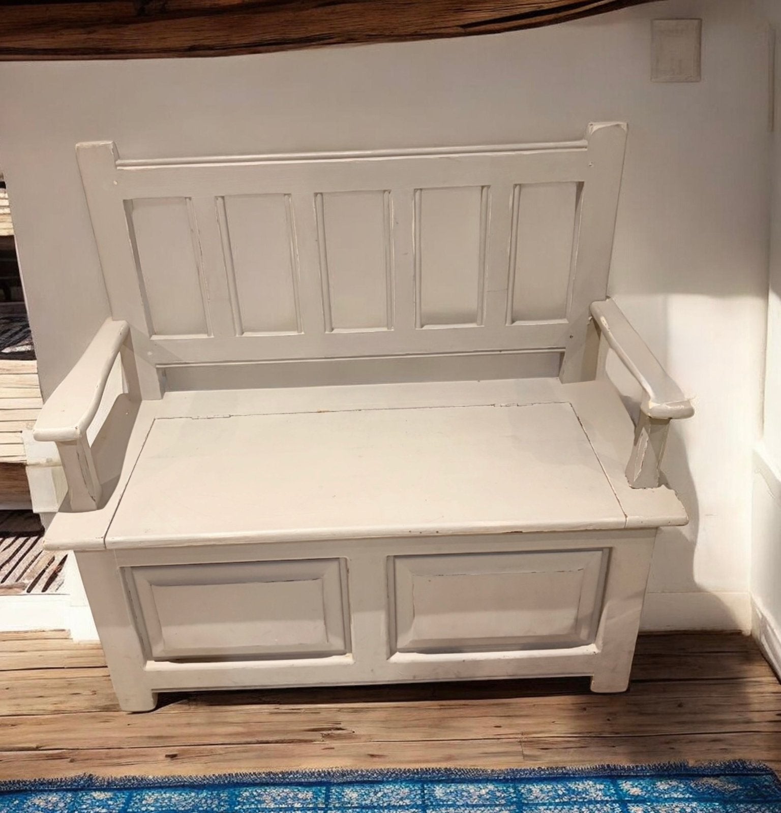 Beau banc de campagne en bois avec espace de rangement, Enlèvement, Comme neuf, Bois