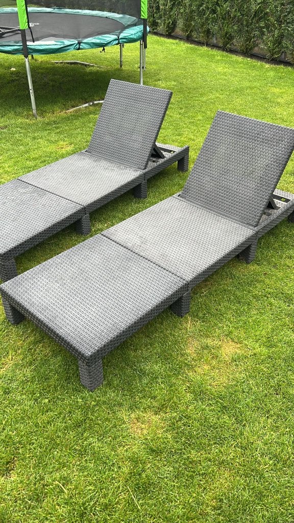 Zwarte Tuin ligstoel Allibert Daytona deluxe 2 stuks, Ophalen, Gebruikt, Rotan