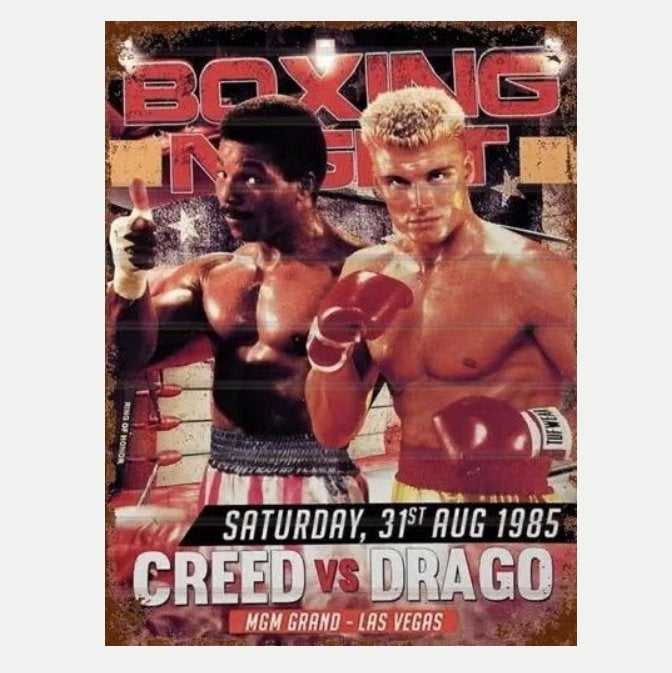 Vintage metalen bordje Rocky Creed vs Drago (30x20cm), Enlèvement ou Envoi, Neuf
