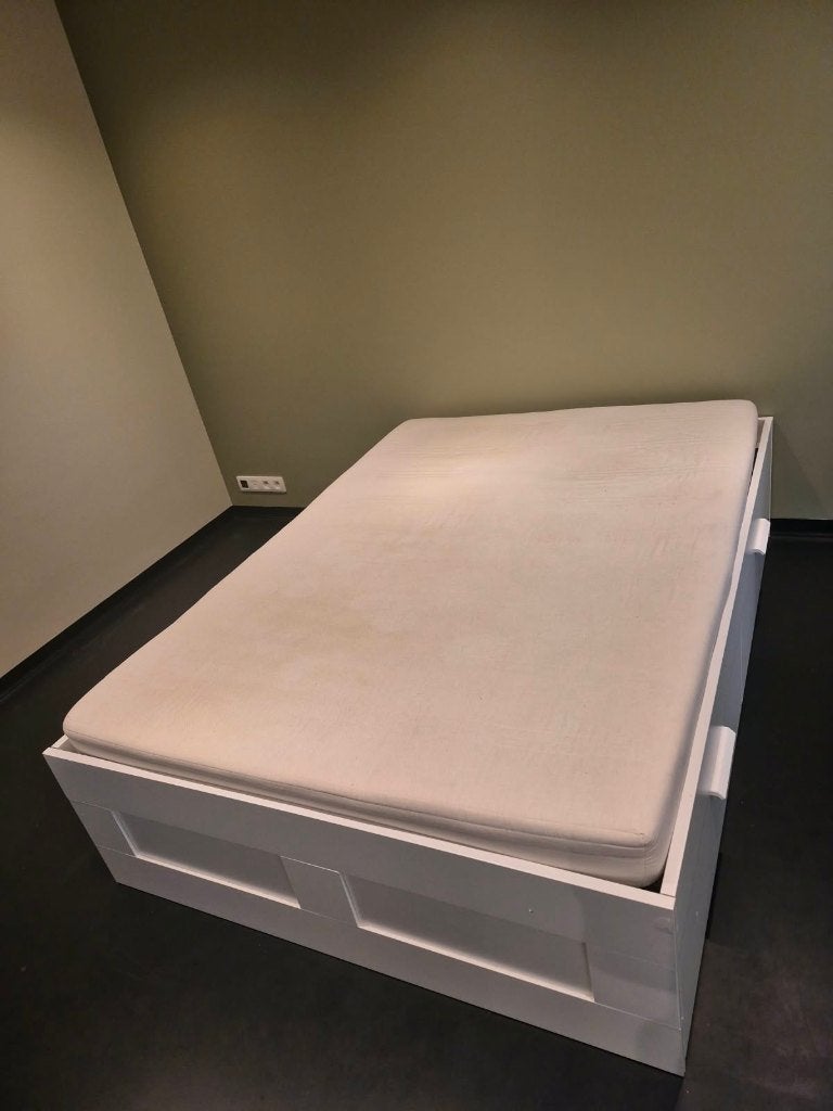 IKEA twijfelaar met 4 opberglades, lattenbodems & matras, Ophalen, Gebruikt, Wit, 140 cm